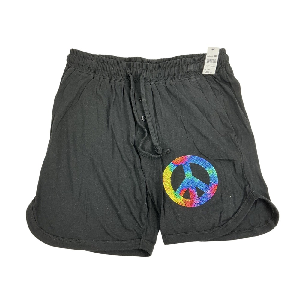 NWT Mens Peace Sign Rainbow Pixel Lounge Shorts Bioworld Black Medium‎